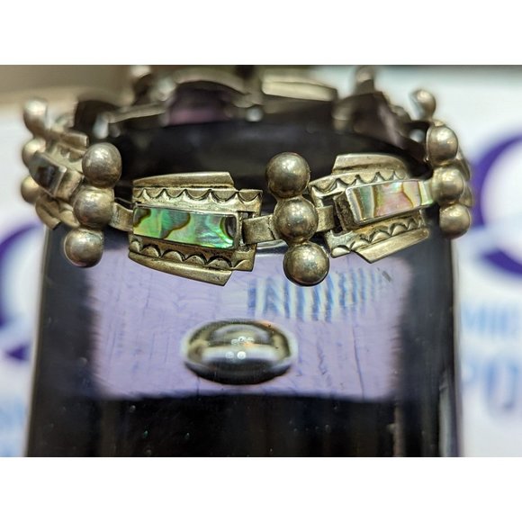 unknown Jewelry - Vintage Taxco, Link Style Bracelet with Abalone and Silver, Unique design